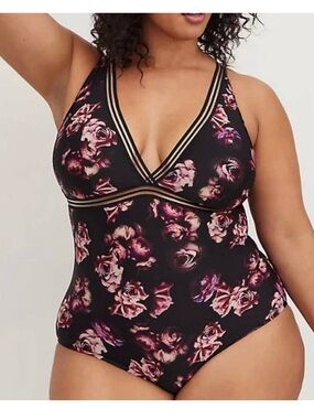 Torrid Midnight Rose Floral Elastic Inset Wireless One Piece Swimsuit Size 2X